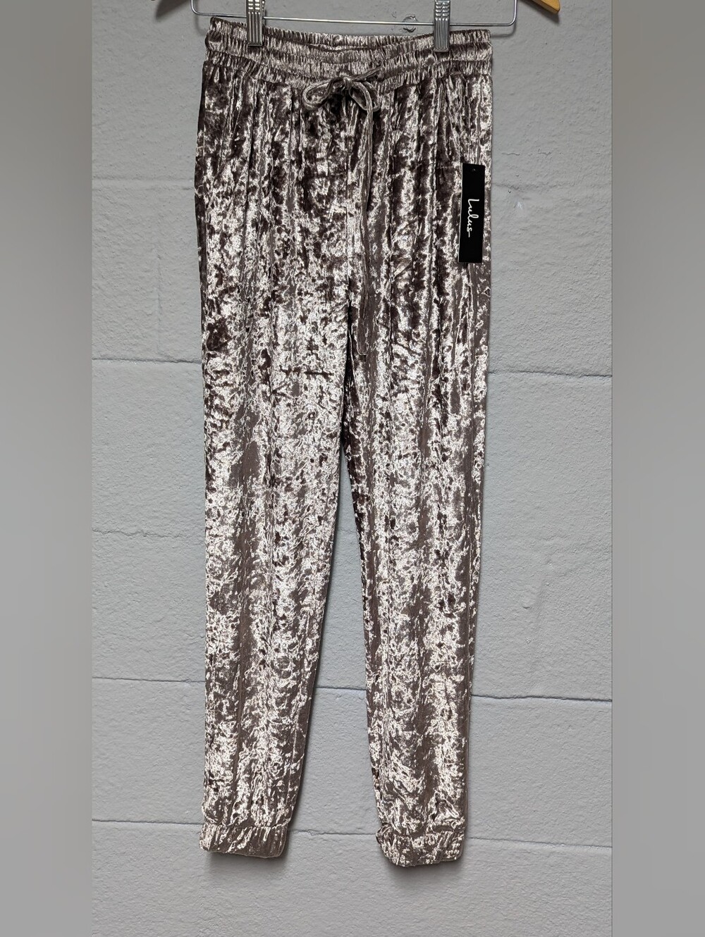 NWT Lulu's Crushed Velvet Joggers Size XS Pull On Shiny Chrome
